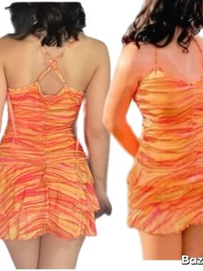 NEW wild fable Orange and Pink Striped Mini Dress Ruffle STRAPPY